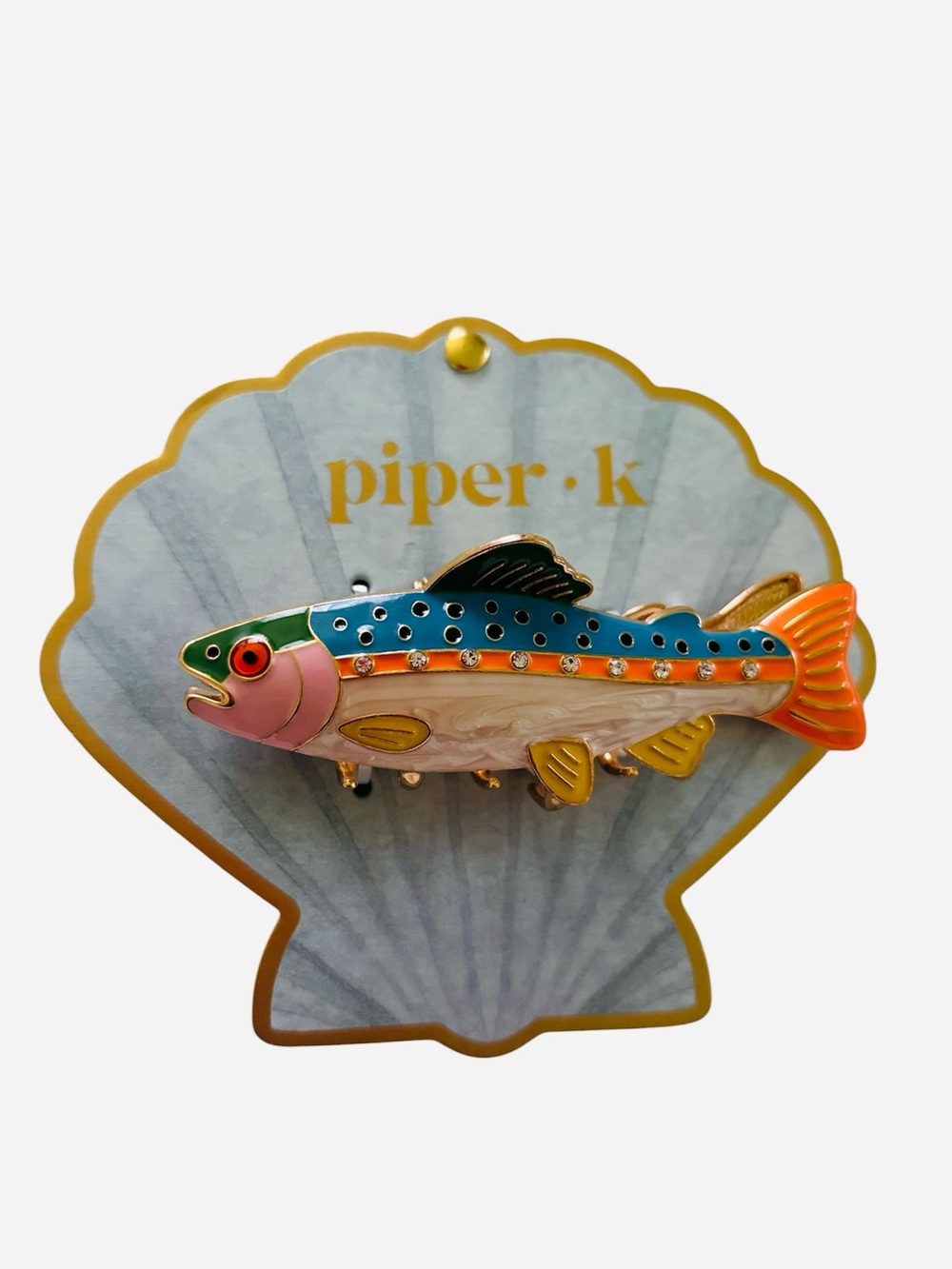 Piper K Multicolor Enamel Fish Hair Claw- Clip Orange, Blue, Green Pink Accents